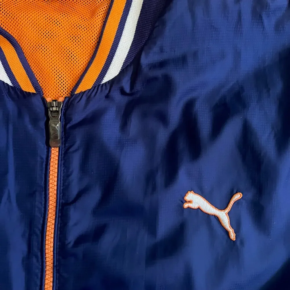 Puma Track Jacket 2XL Blue Orange Y2K Windbreaker Mesh Lined Full Zip Mens Logo